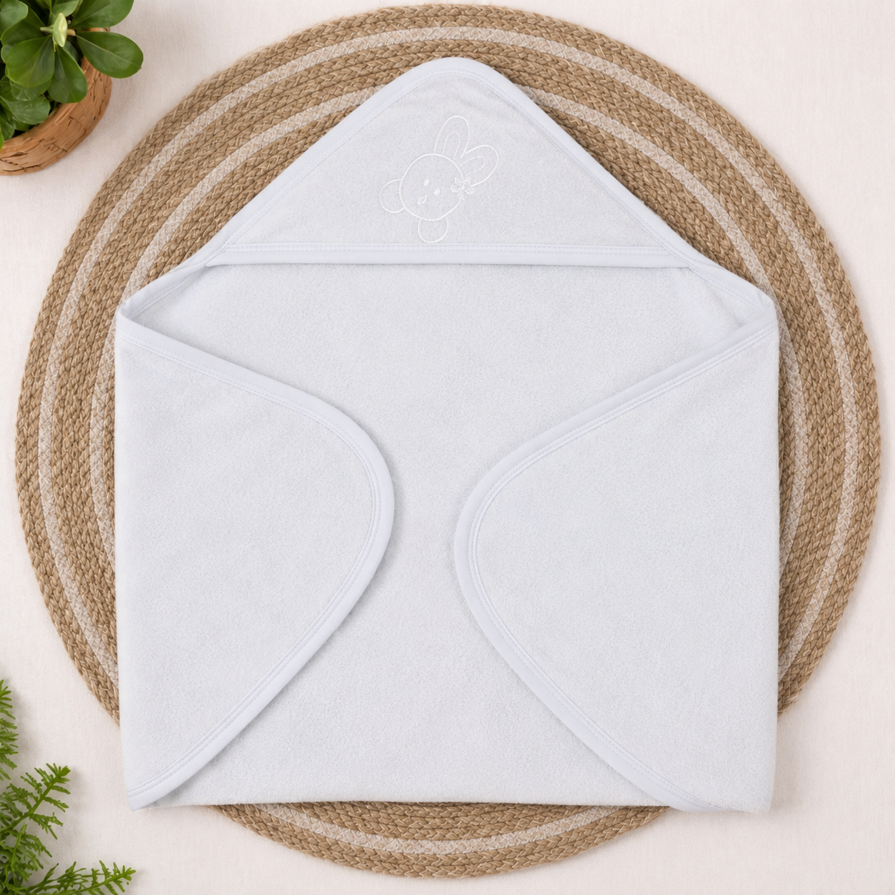 Soft White Fleece Hooded Baby Towel | Newborn Bath Towel